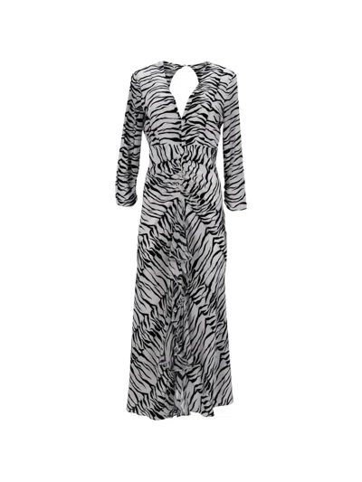 Pre-owned Rixo London Ruffled Zebra-print Maxi Dress In White