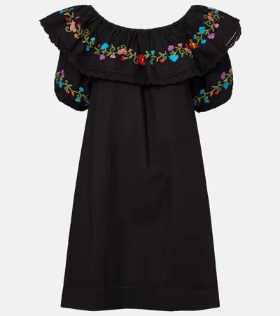 Rixo London Saige Embroidered Cotton Minidress In Black
