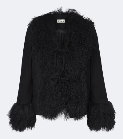 Rixo London Sammy Shearling-trimmed Suede Jacket In Black