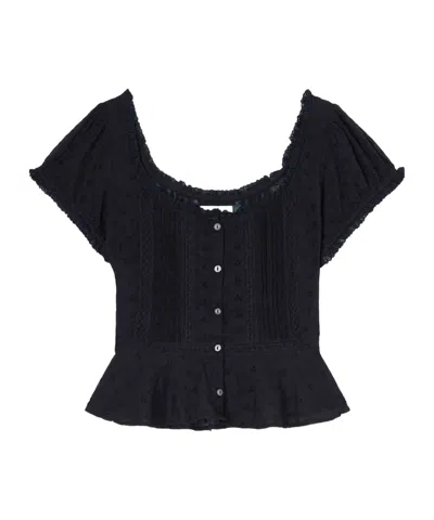 Rixo London Sandi Cropped Broderie Anglaise Cotton Blouse In Black