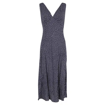 Rixo London Sandrine Polka-dot Woven Midi Dress In Navy Blue Viscose