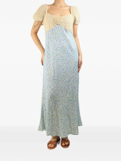 Pre-owned Rixo London Sardinia Floral-crochet Maxi Dress In Blue