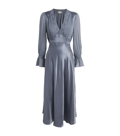 Rixo London Satin Arlena Midi Dress In Blue