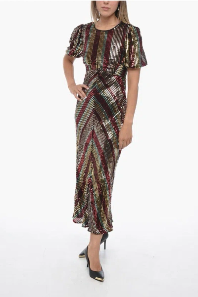 Rixo London Sequined Daisy Maxidress With Velour Bow In Multi