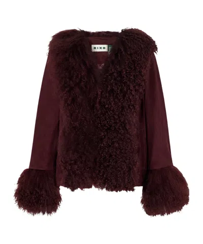 Rixo London Sammy Shearling-trimmed Suede Jacket In Burgundy