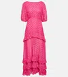 Rixo London Shireen Ruffled Polka-dot Metallic Fil Coupé Maxi Dress In Pink