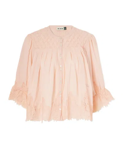 Rixo London Erika Shirred Lace-trimmed Cotton-voile Blouse In Orange