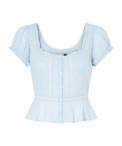 Rixo London Sandi Cropped Broderie Anglaise Cotton Blouse In Blue