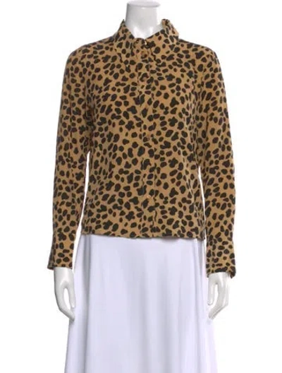 Pre-owned Rixo London Silk Animal Print Blouse In Brown