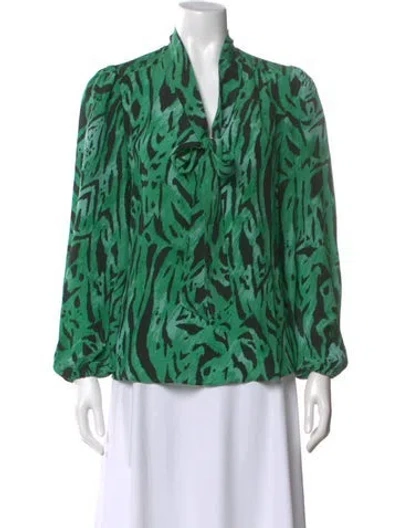 Pre-owned Rixo London Silk Animal Print Blouse In Green