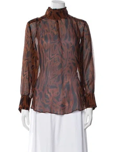 Pre-owned Rixo London Silk Animal Print Blouse In Neutral