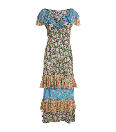 Rixo London Rixo Benoite Floral Ruffled Silk Midi Dress In Multi