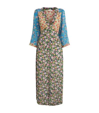 Rixo London Silk Dahlia Midi Dress In Blue