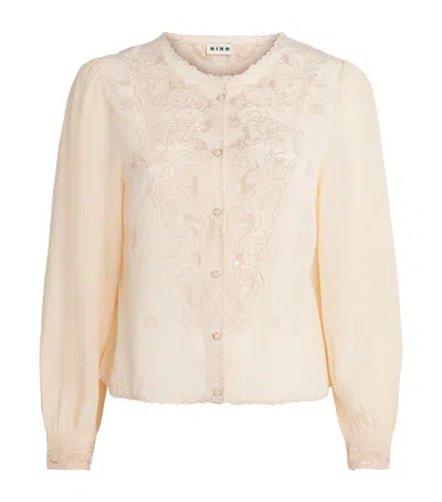 Rixo London Silk Embroidered Blouse In Neutral