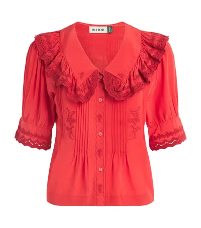 Rixo London Silk Embroidered Quince Blouse In Red