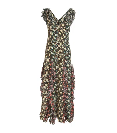 Rixo London Silk Floral Ambika Maxi Dress In Black