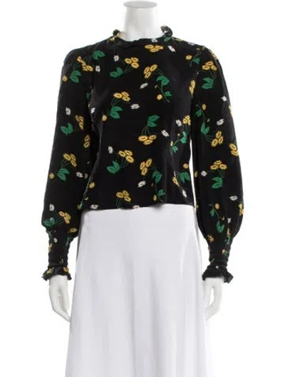 Pre-owned Rixo London Silk Floral Print Blouse In Black