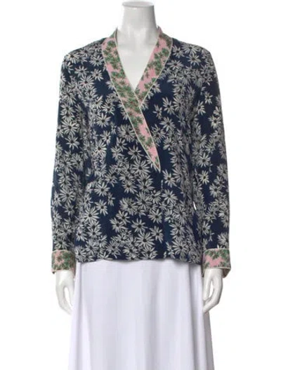 Pre-owned Rixo London Silk Floral Print Blouse In Blue