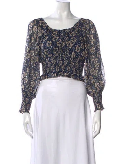Pre-owned Rixo London Silk Floral Print Blouse In Blue