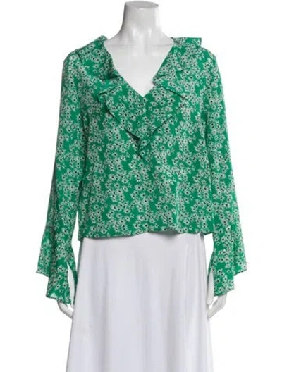 Pre-owned Rixo London Silk Floral Print Blouse In Green