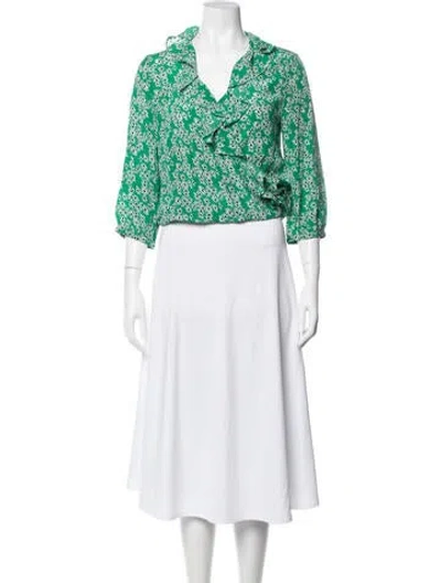 Pre-owned Rixo London Silk Floral Print Blouse In Green