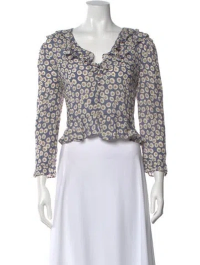 Pre-owned Rixo London Silk Floral Print Blouse In Neutral