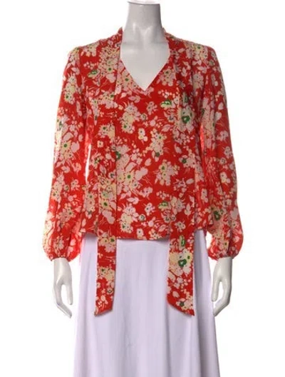 Pre-owned Rixo London Silk Floral Print Blouse In Orange
