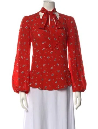 Pre-owned Rixo London Silk Floral Print Blouse In Orange