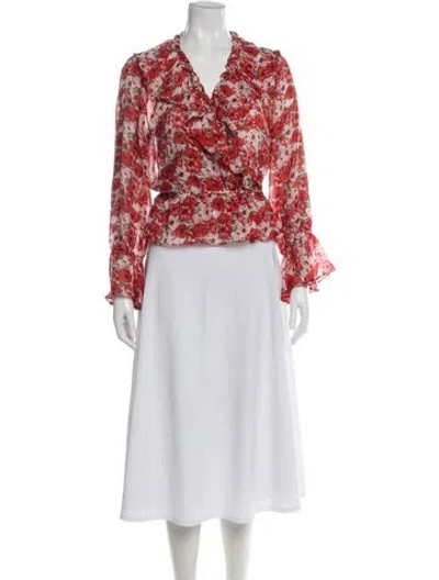 Pre-owned Rixo London Silk Floral Print Blouse In Red