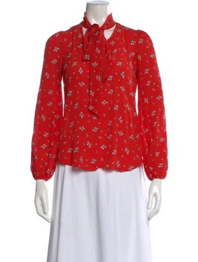Pre-owned Rixo London Silk Floral Print Blouse In Red
