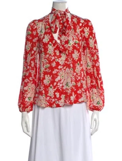 Pre-owned Rixo London Silk Floral Print Blouse In Red