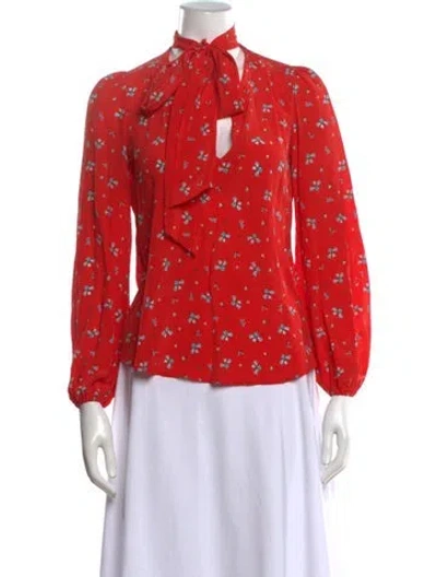 Pre-owned Rixo London Silk Floral Print Blouse In Red