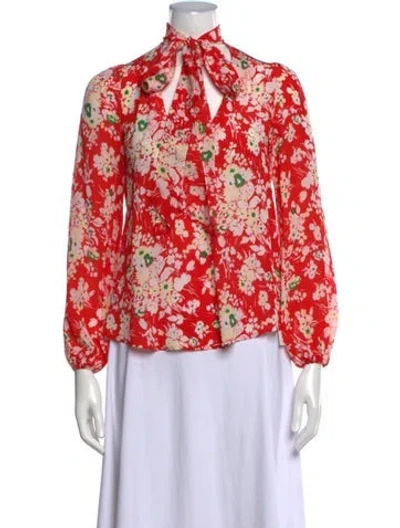 Pre-owned Rixo London Silk Floral Print Blouse In Red