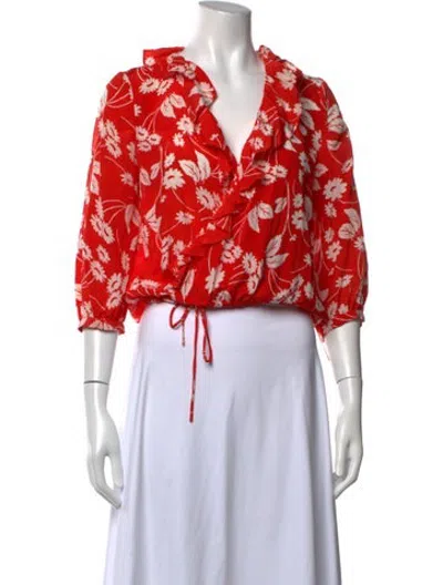 Pre-owned Rixo London Silk Floral Print Blouse In Red