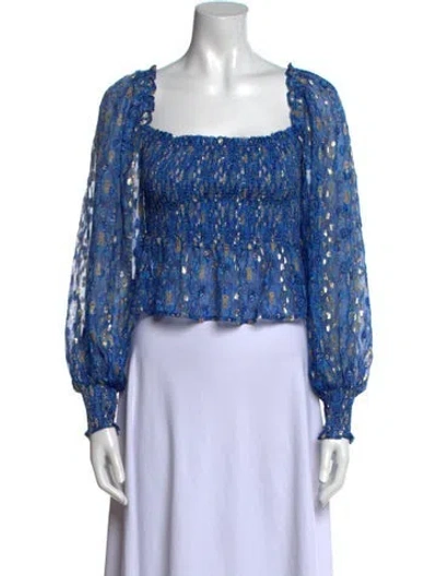 Pre-owned Rixo London Silk Floral Print Crop Top In Blue