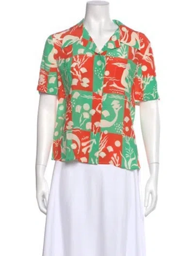 Pre-owned Rixo London Silk Graphic Print Blouse In Red