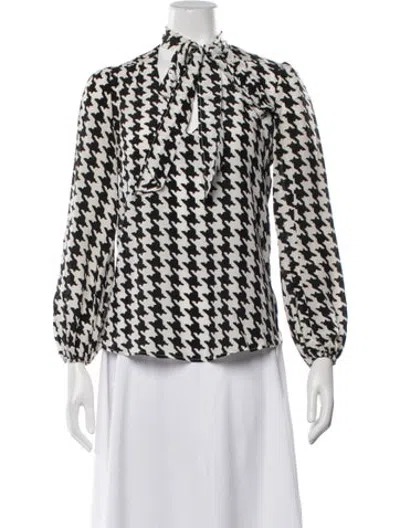 Pre-owned Rixo London Silk Houndstooth Print Blouse In White