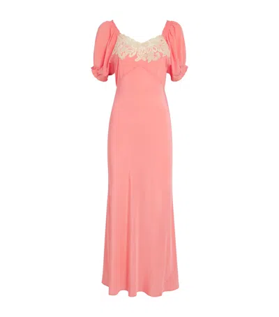 Rixo London Silk Lace-trim Midi Dress In Pink