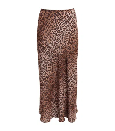 Rixo London Silk Leopard Kelly Midi Skirt In Brown