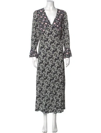 Pre-owned Rixo London Silk Long Dress In Black