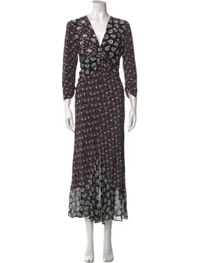 Pre-owned Rixo London Silk Long Dress In Black