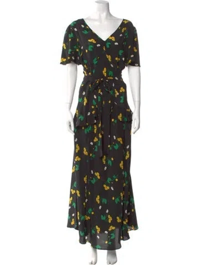 Pre-owned Rixo London Silk Long Dress In Black