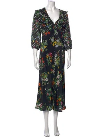 Pre-owned Rixo London Silk Long Dress In Black