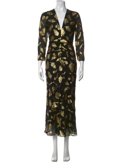Pre-owned Rixo London Silk Long Dress In Black