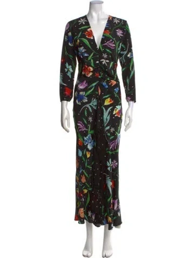 Pre-owned Rixo London Silk Long Dress In Black