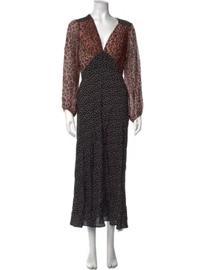 Pre-owned Rixo London Silk Long Dress In Black