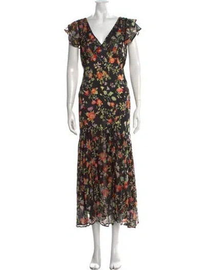 Pre-owned Rixo London Silk Long Dress In Black