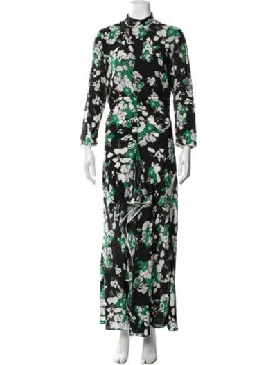Pre-owned Rixo London Silk Long Dress In Black/green