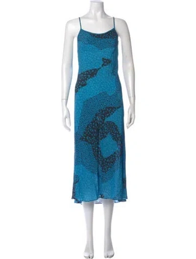Pre-owned Rixo London Silk Long Dress In Blue