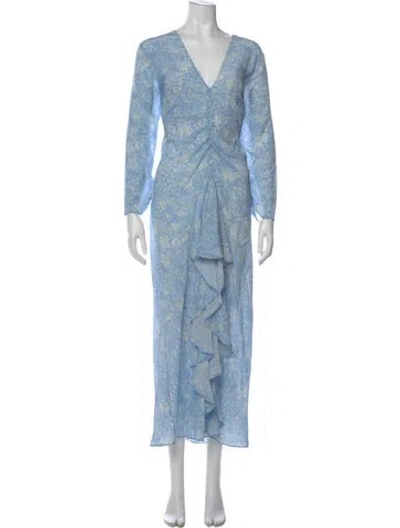 Pre-owned Rixo London Silk Long Dress In Blue